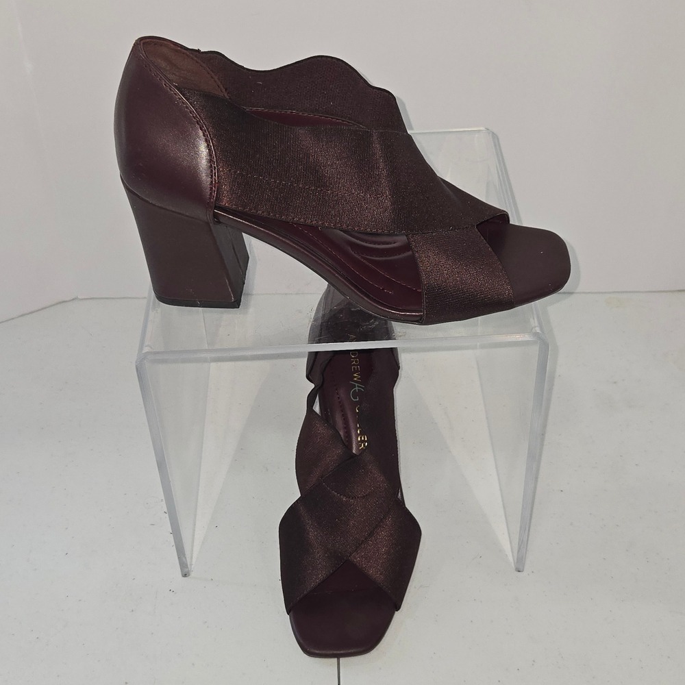 Andrew Geller Cece Burgundy Block Heel Sandals Elastic Straps Womens Size 7M
